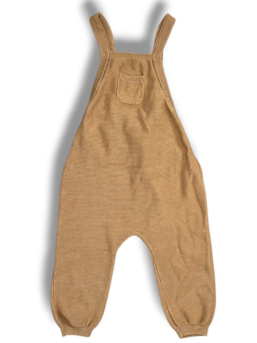 Quincy Mae Honey Tan Khaki Knit Overalls Adjustable Straps Size 18-24M
